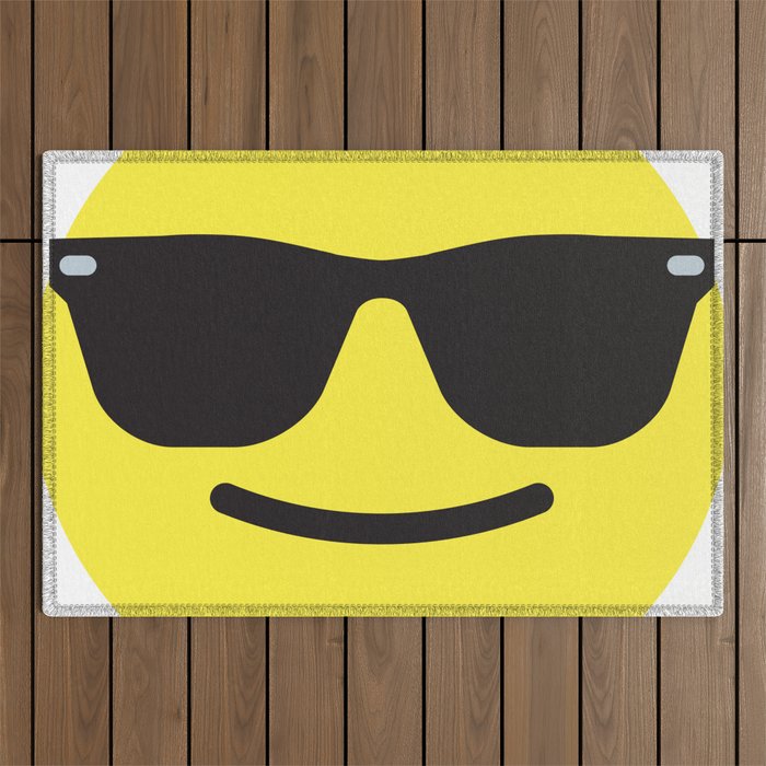 Smiling Sunglasses Face Emoji Outdoor Rug