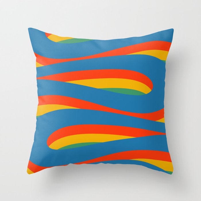 Pop Swirl Wavy Abstract Line Pattern Colorful Bright Blue Red Yellow Green Throw Pillow