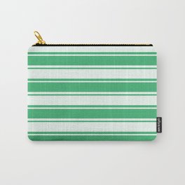 [ Thumbnail: Sea Green and Mint Cream Colored Pattern of Stripes Carry-All Pouch ]