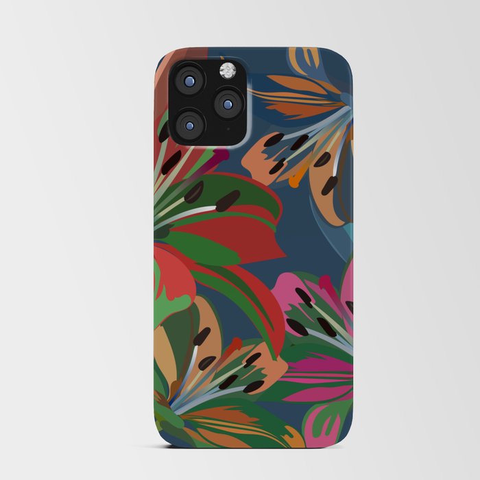 Lily - Colorful Floral Bouquet Art Pattern on Blue iPhone Card Case