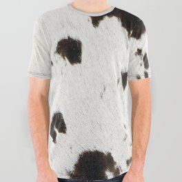 Brown and White Cow Skin Print Pattern Modern, Cowhide Faux Leather All Over Graphic Tee