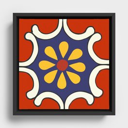 Talavera Mexican Bold Yellow Flora with Red Background Framed Canvas