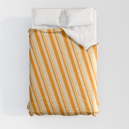 [ Thumbnail: Dark Orange & Beige Colored Lined/Striped Pattern Comforter ]