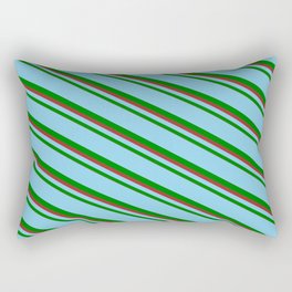 [ Thumbnail: Sky Blue, Green, and Brown Colored Lines/Stripes Pattern Rectangular Pillow ]