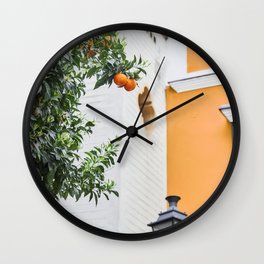 Orange house in Andalusia | Happy summer vibes in the city | Art photography travel print Wall Clock