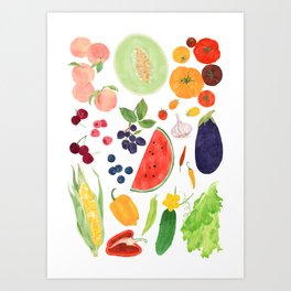 Summer Fruits & Vegetables Art Print