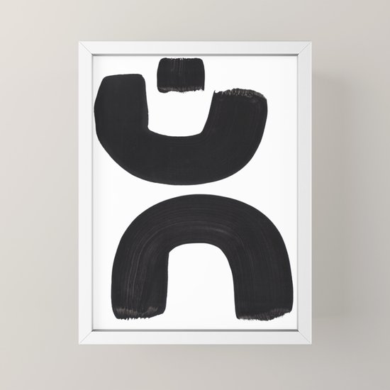 Black And White Minimalist Mid Century Abstract Ink Art Curved Tribal Mysterious Shapes Framed Mini Art Print By Enshape Society6