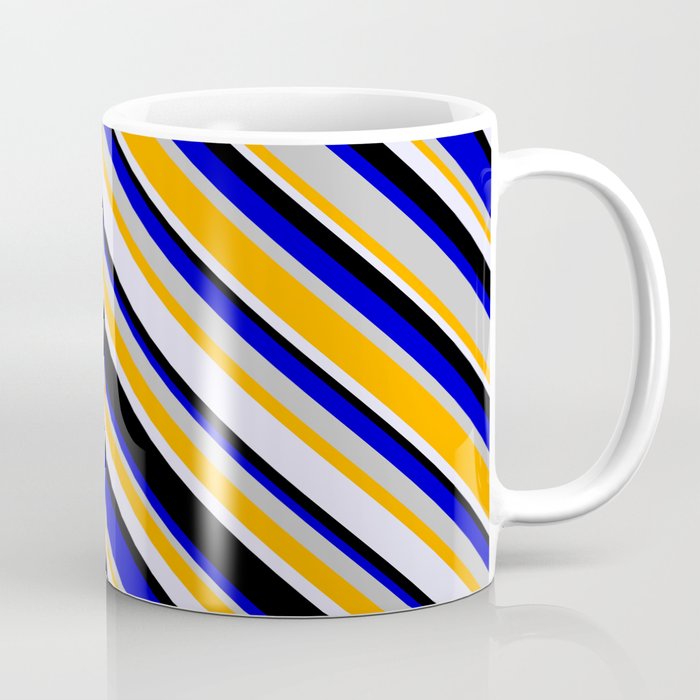 Eye-catching Blue, Grey, Orange, Lavender, and Black Colored Stripes/Lines Pattern Coffee Mug