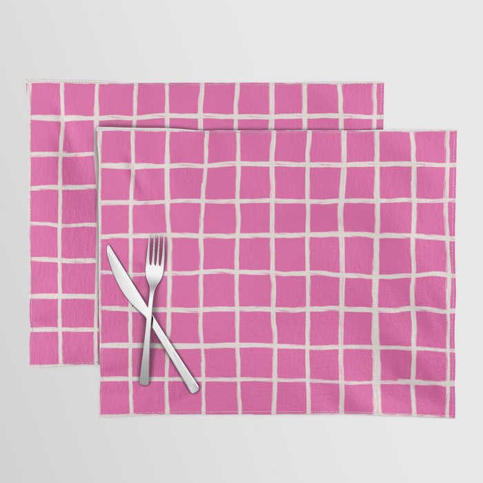 Retro Modern Plaid Gingham Checker on Bold Pink Placemat