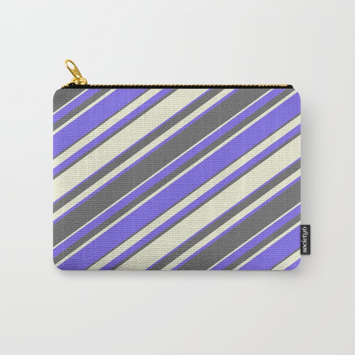 Medium Slate Blue, Dim Gray, and Beige Colored Stripes Pattern Carry-All Pouch