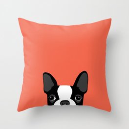 Boston Terrier Peek - Black on Sunset Red Deko-Kissen | Funny, Bostonterrier, Orange, Illustration, Annewashere, Painting, Peek, Animal, Dog, Pet 