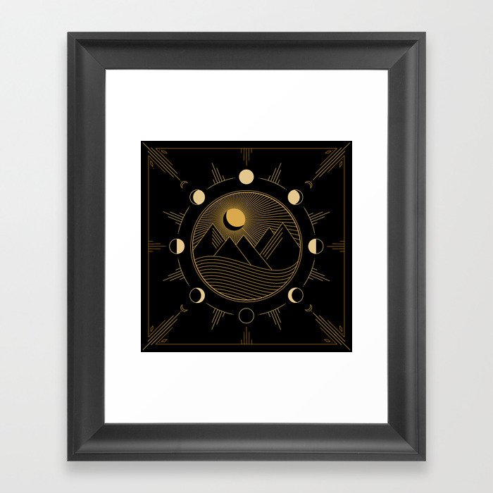 Lunar Phases With Mountains Framed Art Print