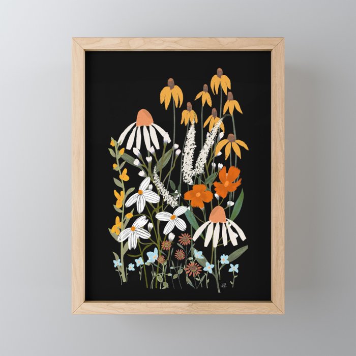 Midnight Summer Cottage Flower Framed Mini Art Print