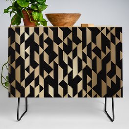 Abstract Geometric Pattern Black and Gold Credenza