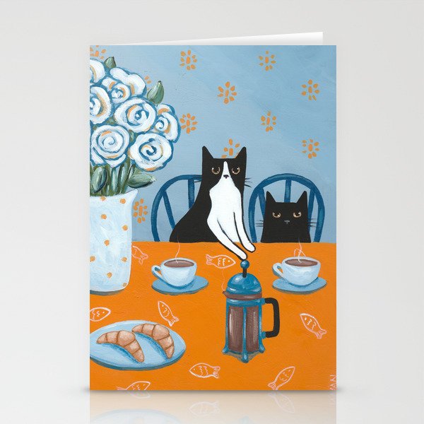 Cats and a French Press Stationery Cards