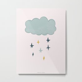 Clouds in the Sky Metal Print | Modernnursery, Scandi, Cloud, Blue, Minimalistnursery, Starspattern, Nursery, Drawing, Children, Mustardyellow 