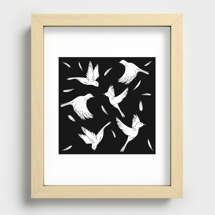 Little Birds Black and White Pattern Recessed Framed Print
