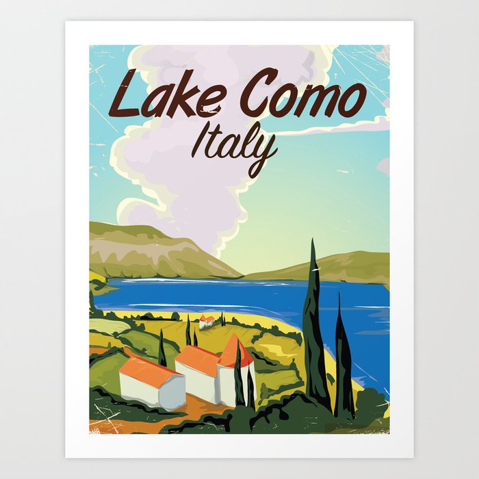 Italian Lakes  Vintage Illustrated Travel Poster Print italy painting art 900mm