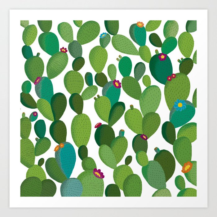 Cactus with flowers Art Print