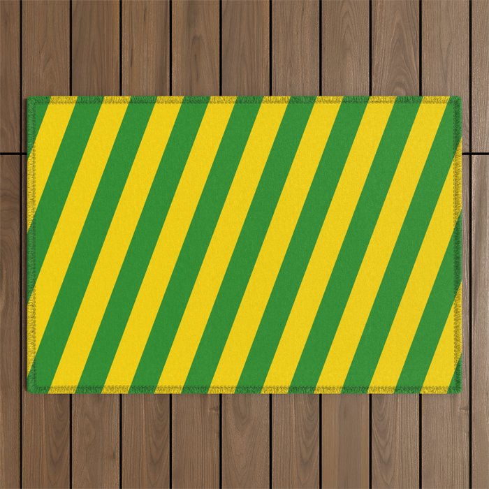 Yellow & Forest Green Colored Stripes/Lines Pattern Outdoor Rug