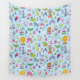 Circus Animal Alphabet - multi on pale blue Wall Tapestry