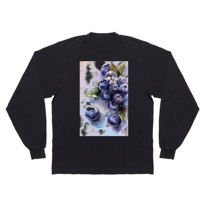 Watercolor Blueberries - Food Art Long Sleeve T Shirt