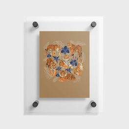 Tigers Among Flowers - Brown and Blue Floating Acrylic Print