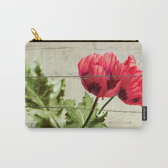 The Things We Remember - red poppy photo on wood texture Carry-All Pouch