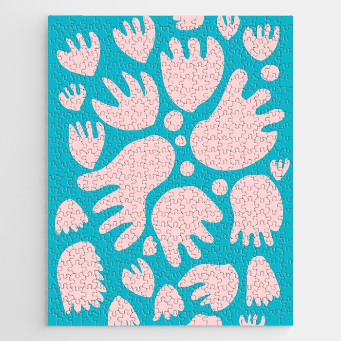 Pastel Pink and Blue Turquoise Abstract Flowers Inspired by Matisse Jigsaw Puzzle