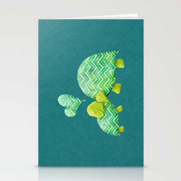 Sweet Turtle Hugs with Heart in Teal and Lime Green Stationery Cards