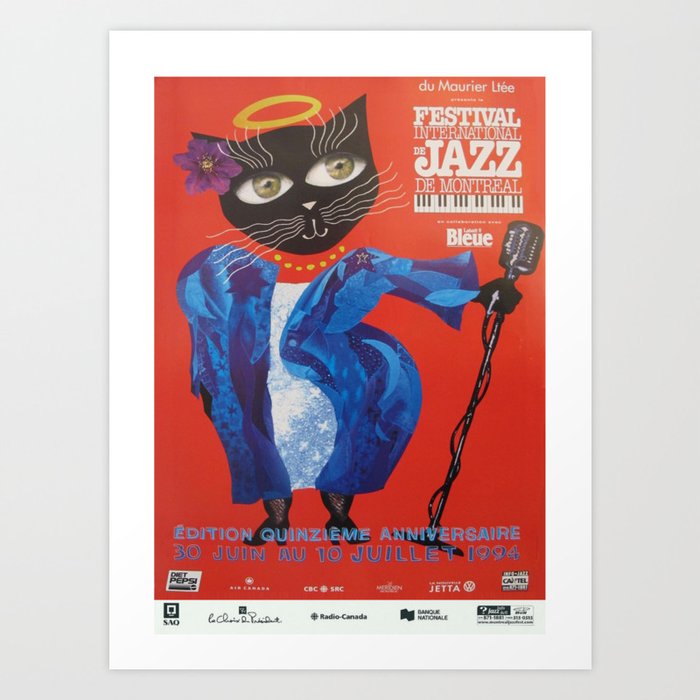 1994 Montreal Jazz Festival Cool Cat Poster No. 2 Gig Advertisement Art Print