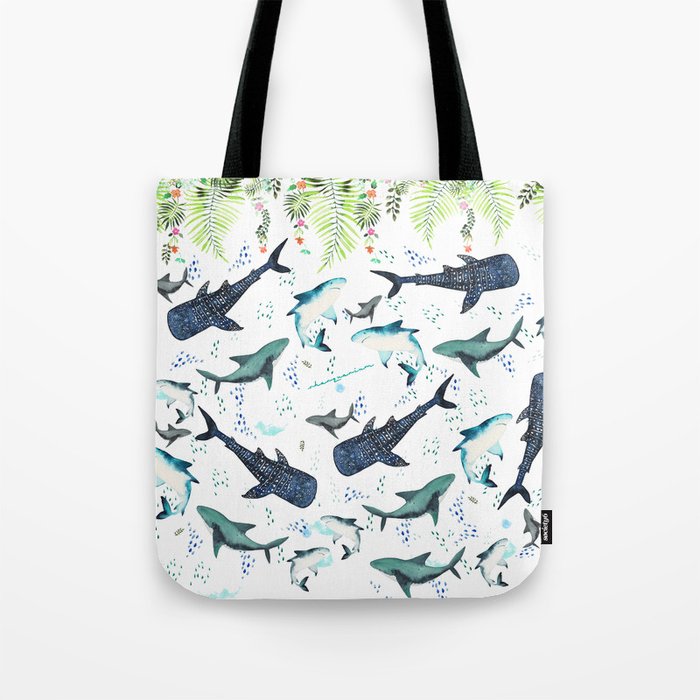 floral shark pattern Tote Bag