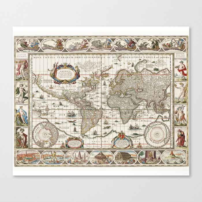 Nova Totius Terrarum Orbis Geographica Ac Hydrographica Tabula (1635 – 1649), Vintage Map Of The Ancient World Canvas Print