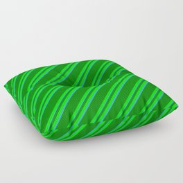 [ Thumbnail: Green, Lime, and Light Sea Green Colored Lined Pattern Floor Pillow ]