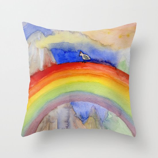 the chicken who wanted to be on the top of the rainbow Throw Pillow
