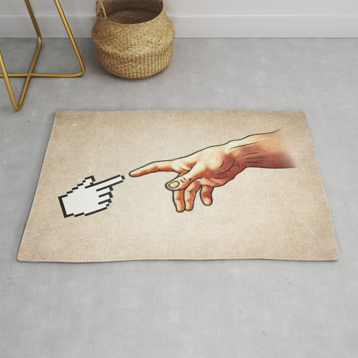 Funny 8bit Nerd & Geek Humor (Creation of Adam Parody) Rug