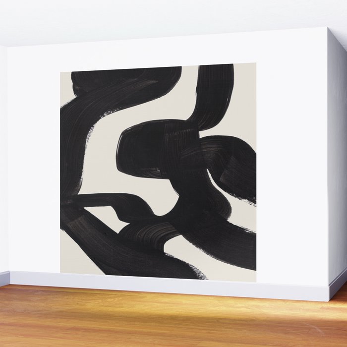 Mid Century Modern Minimalist Abstract Art Brush Strokes Black
