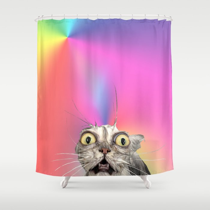 Rainbow Wet Cat Shower Curtain By Poodlemonkey Society6