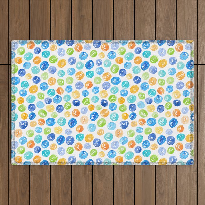 Watercolor Dots - Blue, green and orange Outdoor Rug