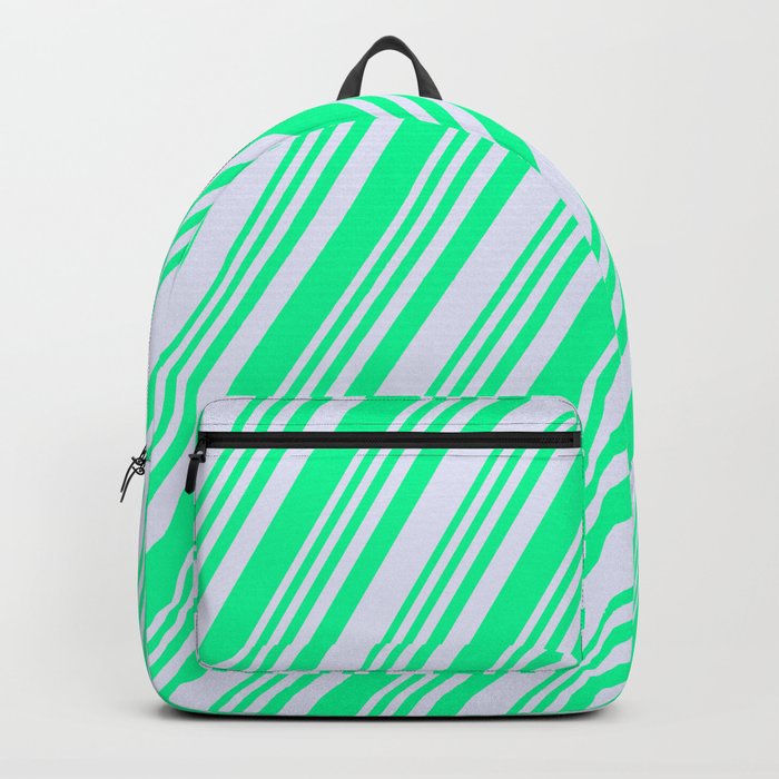 Green & Lavender Colored Striped Pattern Backpack
