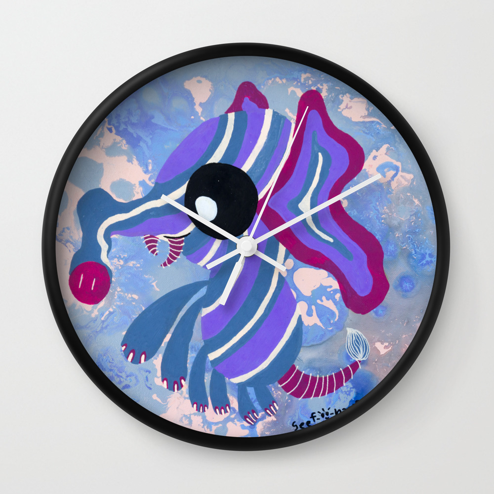 Purple Elephant On Blue Earth Tone Background Abstract Circle Painting By See Foon Wall Clock By Seefoon Society6