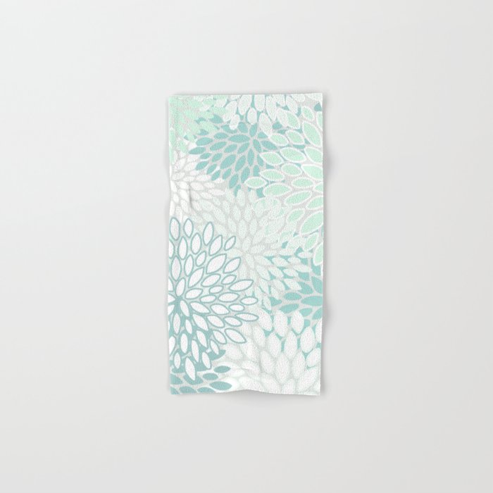 Floral Blooms, Soft Teal and Mint Hand & Bath Towel