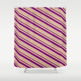 [ Thumbnail: Purple & Tan Colored Lines Pattern Shower Curtain ]
