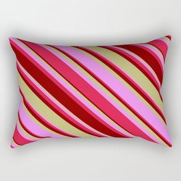 [ Thumbnail: Dark Khaki, Violet, Crimson & Maroon Colored Lines Pattern Rectangular Pillow ]