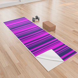 [ Thumbnail: Midnight Blue & Fuchsia Colored Lines Pattern Yoga Towel ]
