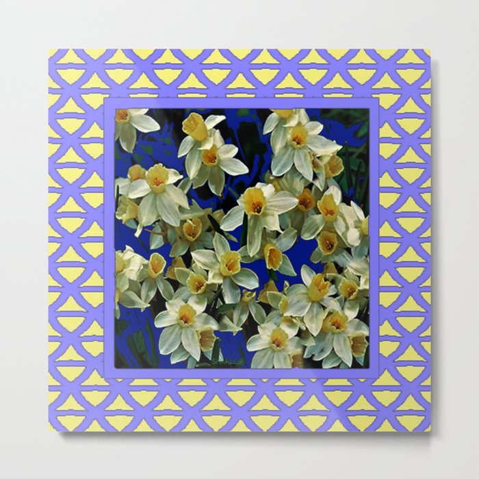 Lilac Lattice white Narcissus Flowers Pattern Metal Print