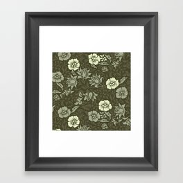 Arts and Crafts Inspired Floral Pattern Green Framed Art Print