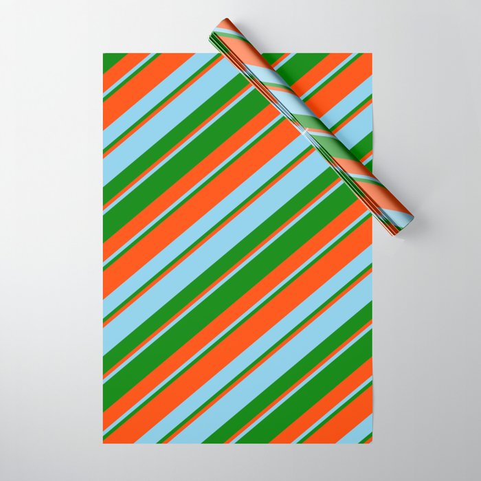 Red, Sky Blue, and Green Colored Stripes/Lines Pattern Wrapping Paper