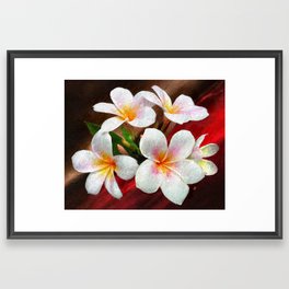 White Lilies on Red Abstract  Framed Art Print