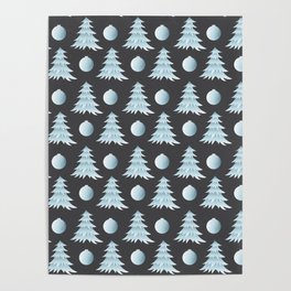 Christmas Pattern Tree Bauble Grey Blue Poster